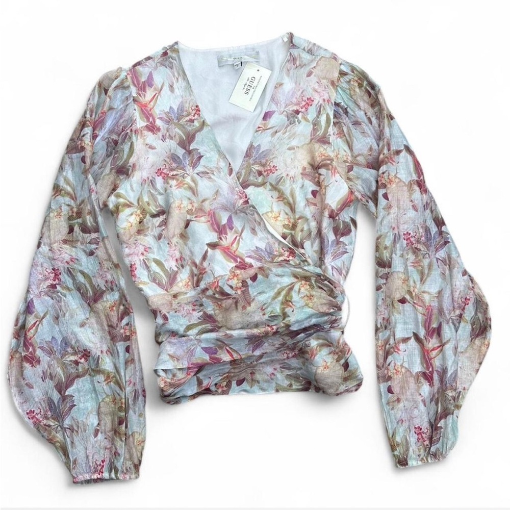 GUESS *NWT Floral Wrap Blouse with Long Sleeves | S